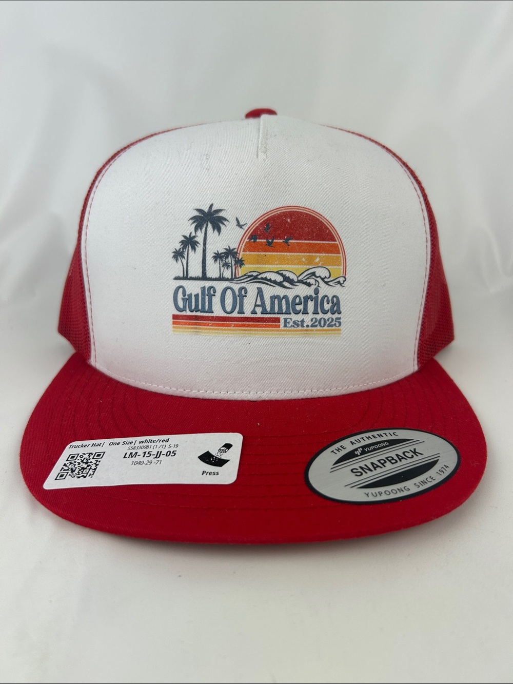 Gulf Of America Red and White Trucker Snapback Hat